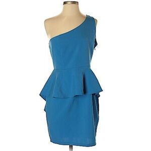 2/$15 Charming Charlie - Blue One Shoulder Peplum Cocktail Dress Small